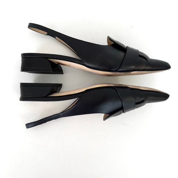 M. Gemi Woven Slingback Pointed Toe Kitten Heel Shoes Black Leather Size 36 - Picture 6 of 12